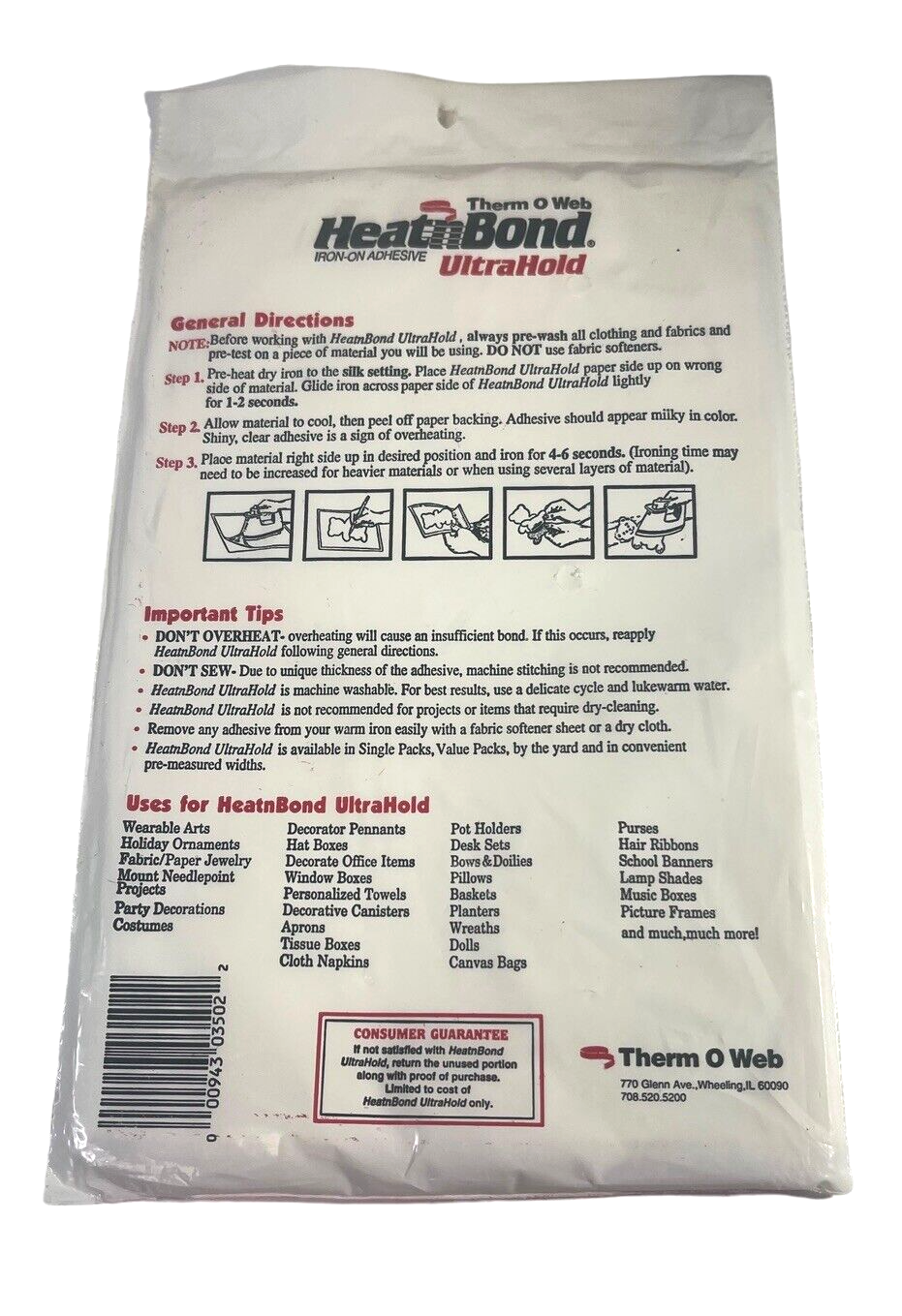 Heat n Bond Single Pack Therm O Web Low Temp Machine Wash Strong Bond, Ultrahold