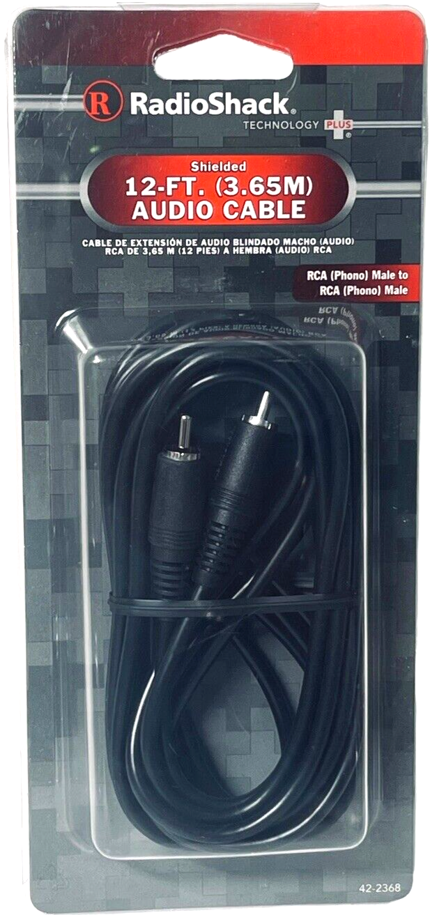 Audio Cable RCA Male to Male AUX .G163 RadioShack 42-2368 Shielded 12 Ft (3.65M)