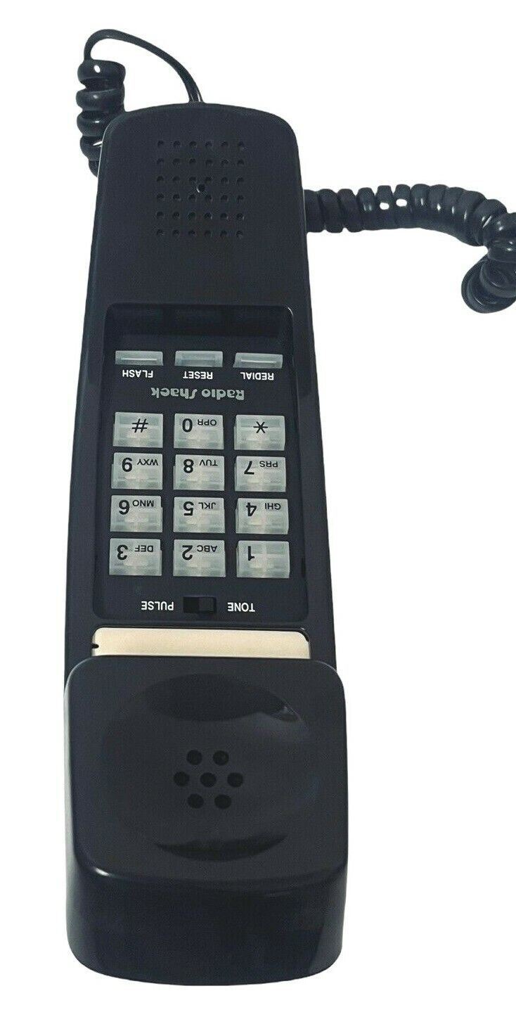 Trimline Telephone Corded Land Line Push Button - Black Radio Shack #90374 WORKS