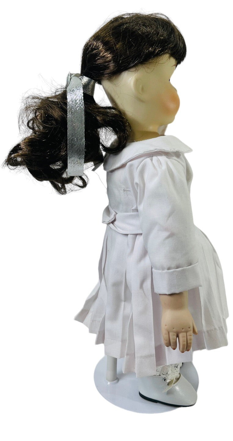 Adorable 16” Porcelain Doll Brunette W/Brown Hair Wearing 2-Piece Dress Set.