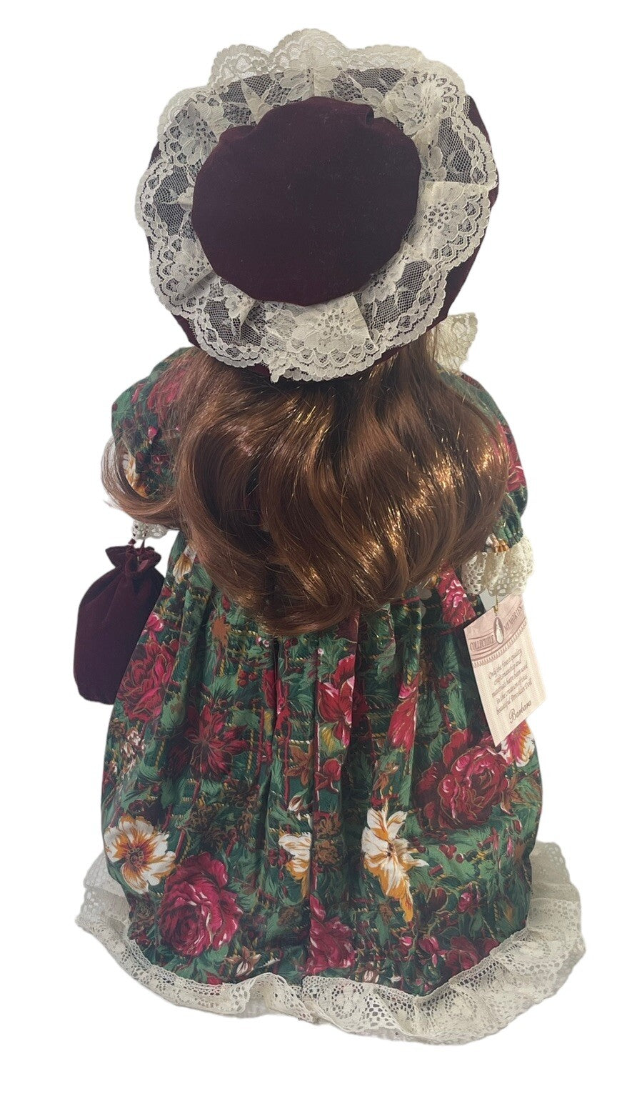 BEATIFUL VICTORIAN 17'' DOLL DRESS IN LONG VELVET DRESS~FLORA OVERLAY.