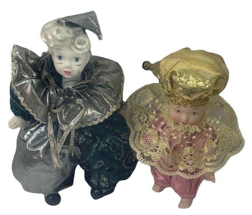Lot of 2 Vintage Porcelain Bisque Clowns - EXCELLENT CONDITION