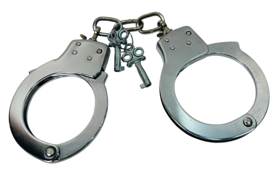 Vtg Chrome Metal Handcuffs with Keys "ADJUSTABLE" Excellent Condition.