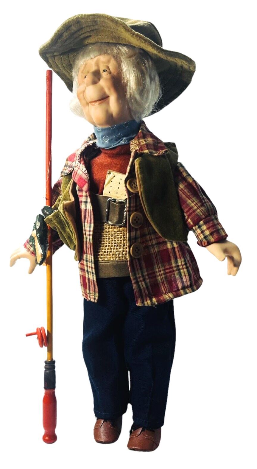 HEIRLOOM DOLLS DUCK HOUSE #0432 HERBERT THE FISHERMAN 16" W/Fish & Fishing Pole