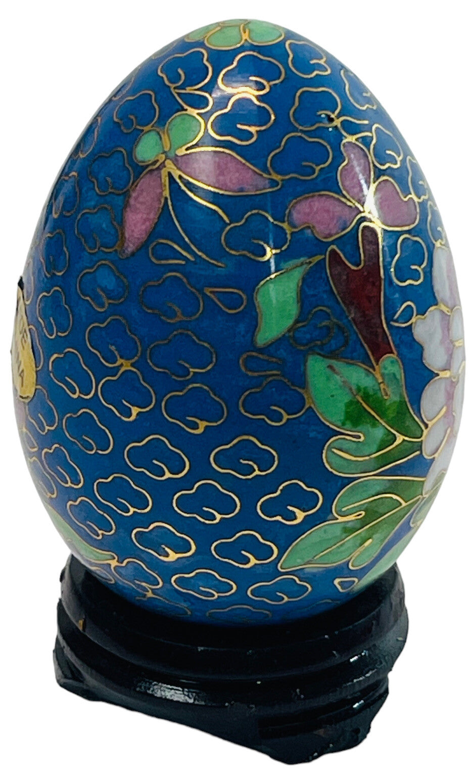 Vintage Hand Painted Floral Egg w/Original Stand "MINT".
