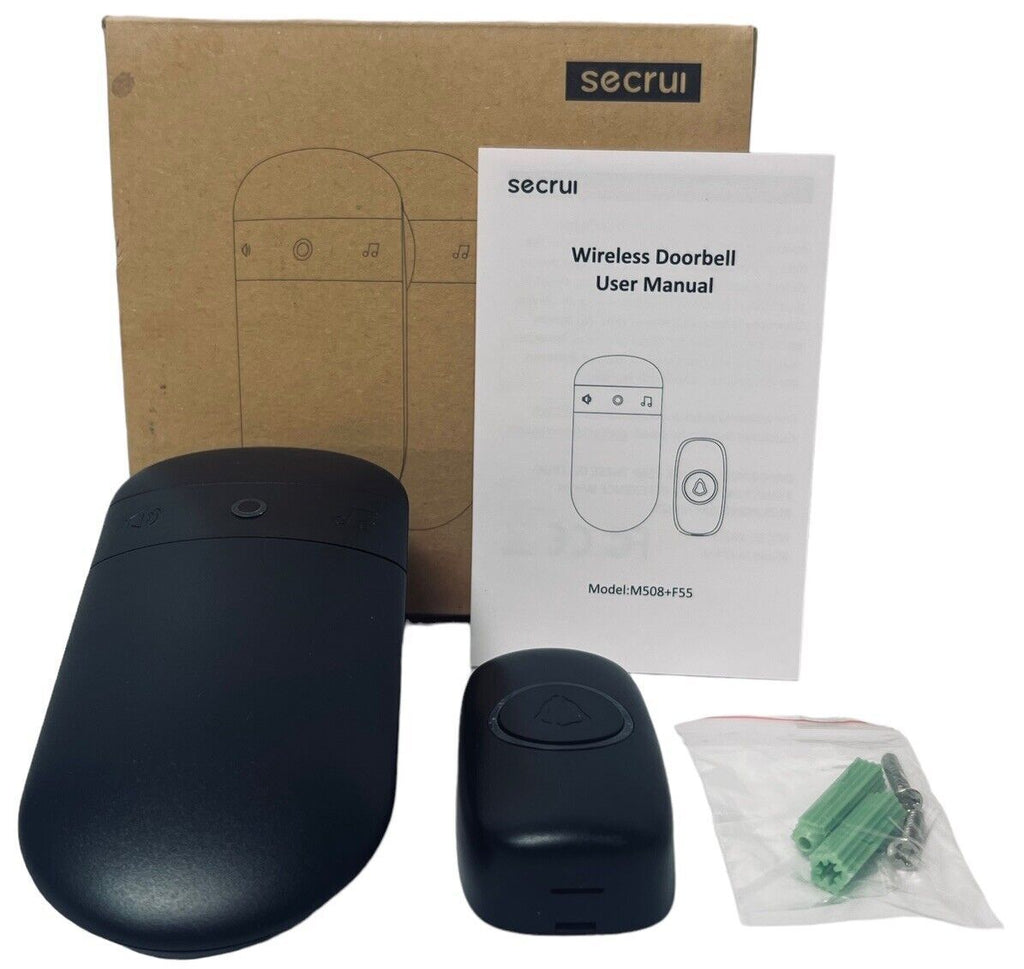 Secrui Wireless Doorbell, Model M508x2+F55, Black ~ w/Manual ~ In Original Box