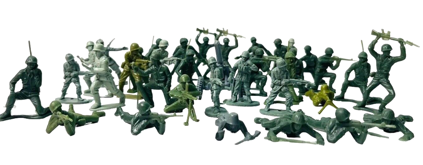 Vintage Tim-Mee Toy Soldiers Green Army Men 60mm Plastic ~ Mix Lot Of 39