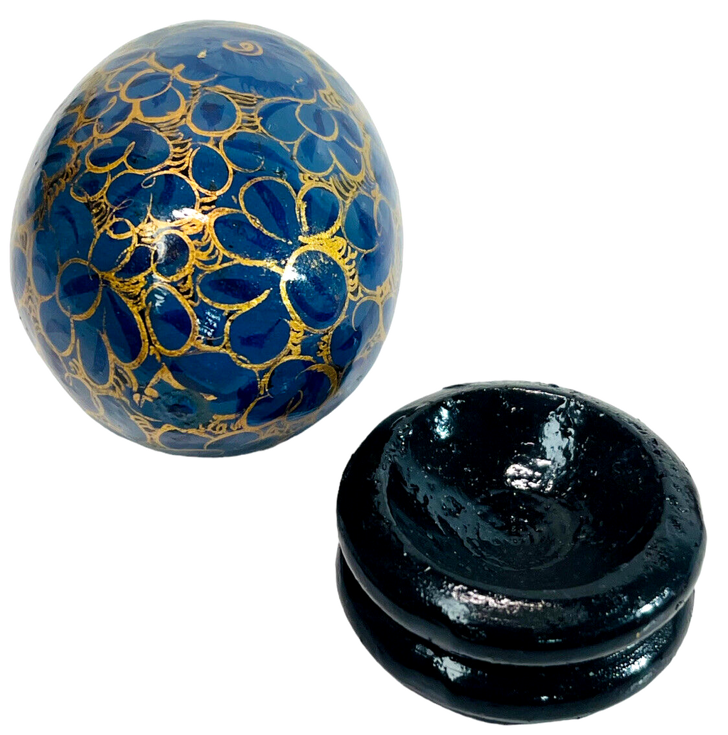 Floral Wood Egg Handmade w/Bright Flowers & Original Stand "MINT".