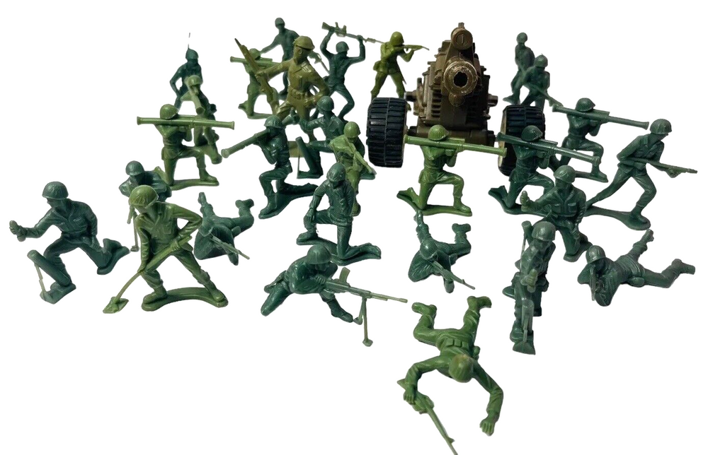 Vintage Tim-Mee Toy Soldiers Green Army Men 60mm Plastic ~ MIX Lot Of 28.