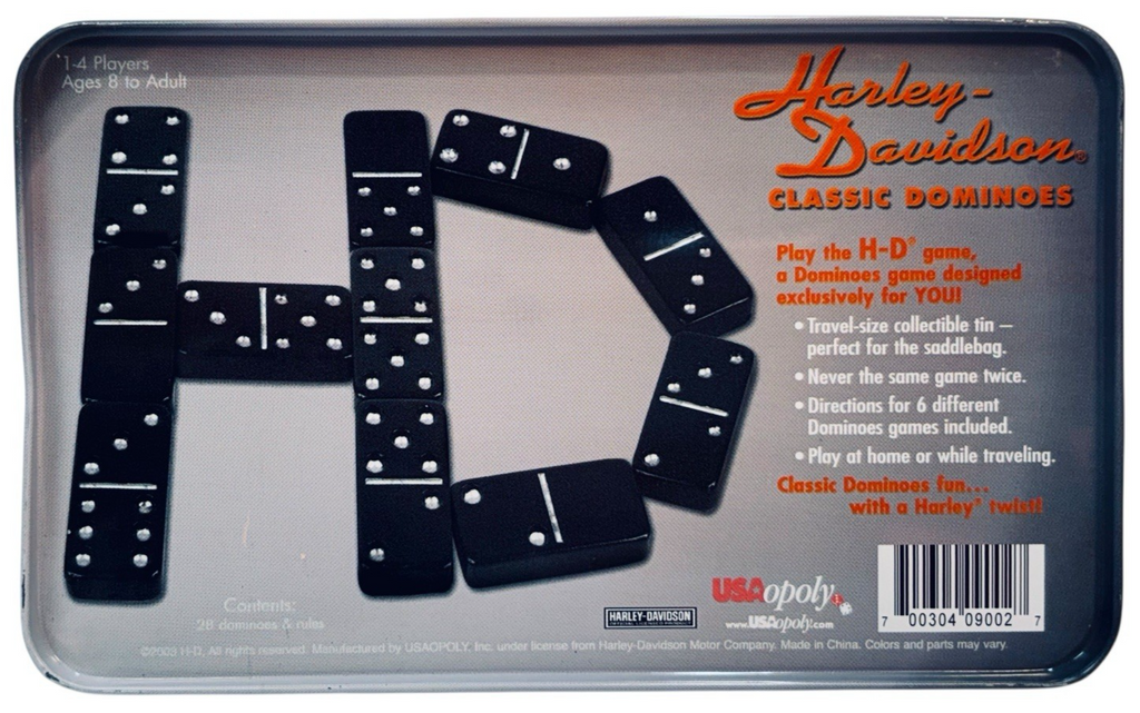 New Vtg  2003 Harley-Davidson Classic Dominoes Set In Metal Container