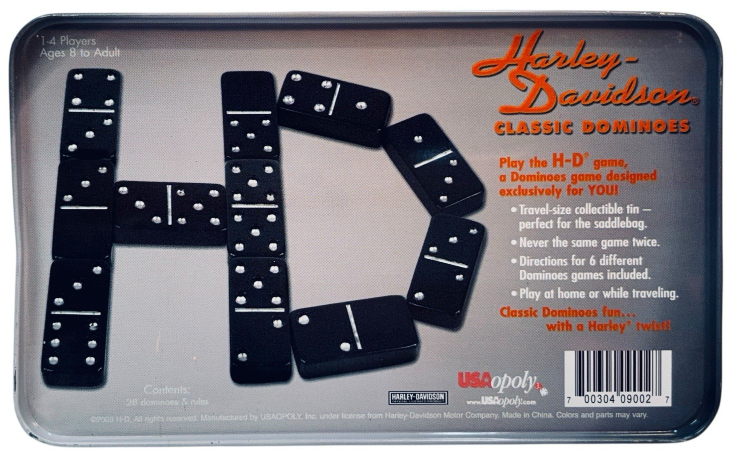New Vtg  2003 Harley-Davidson Classic Dominoes Set In Metal Container