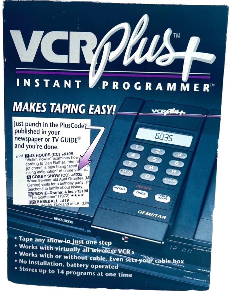 1991 Gemstar VCR Plus+ Instant TV VCR Programmer Makes Taping Easy - VINTAGE