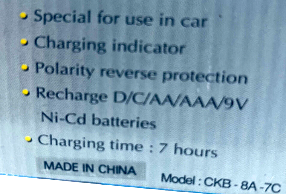 Universal Car-Plug Battery Charger NI-CD 7-Hour Quick Charge By Golden Power NEW