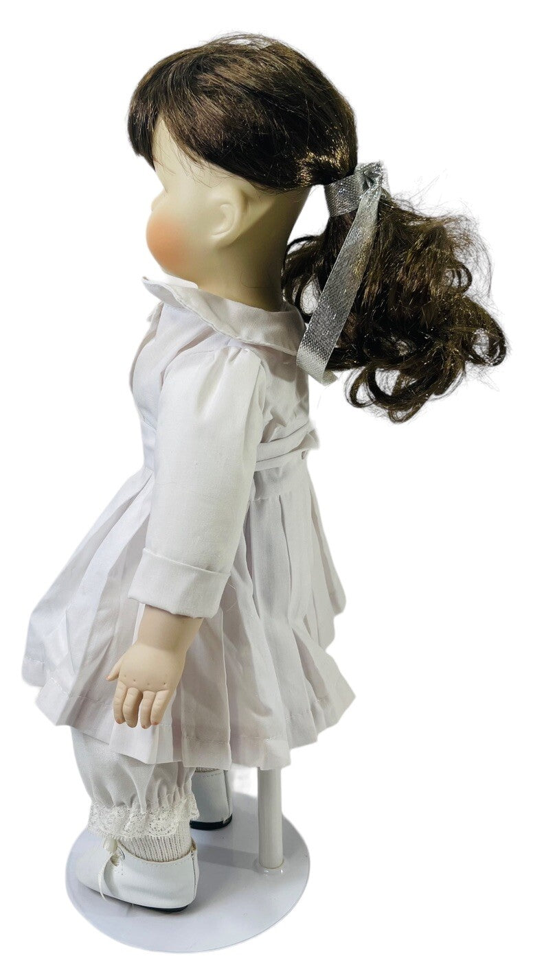 Adorable 16” Porcelain Doll Brunette W/Brown Hair Wearing 2-Piece Dress Set.