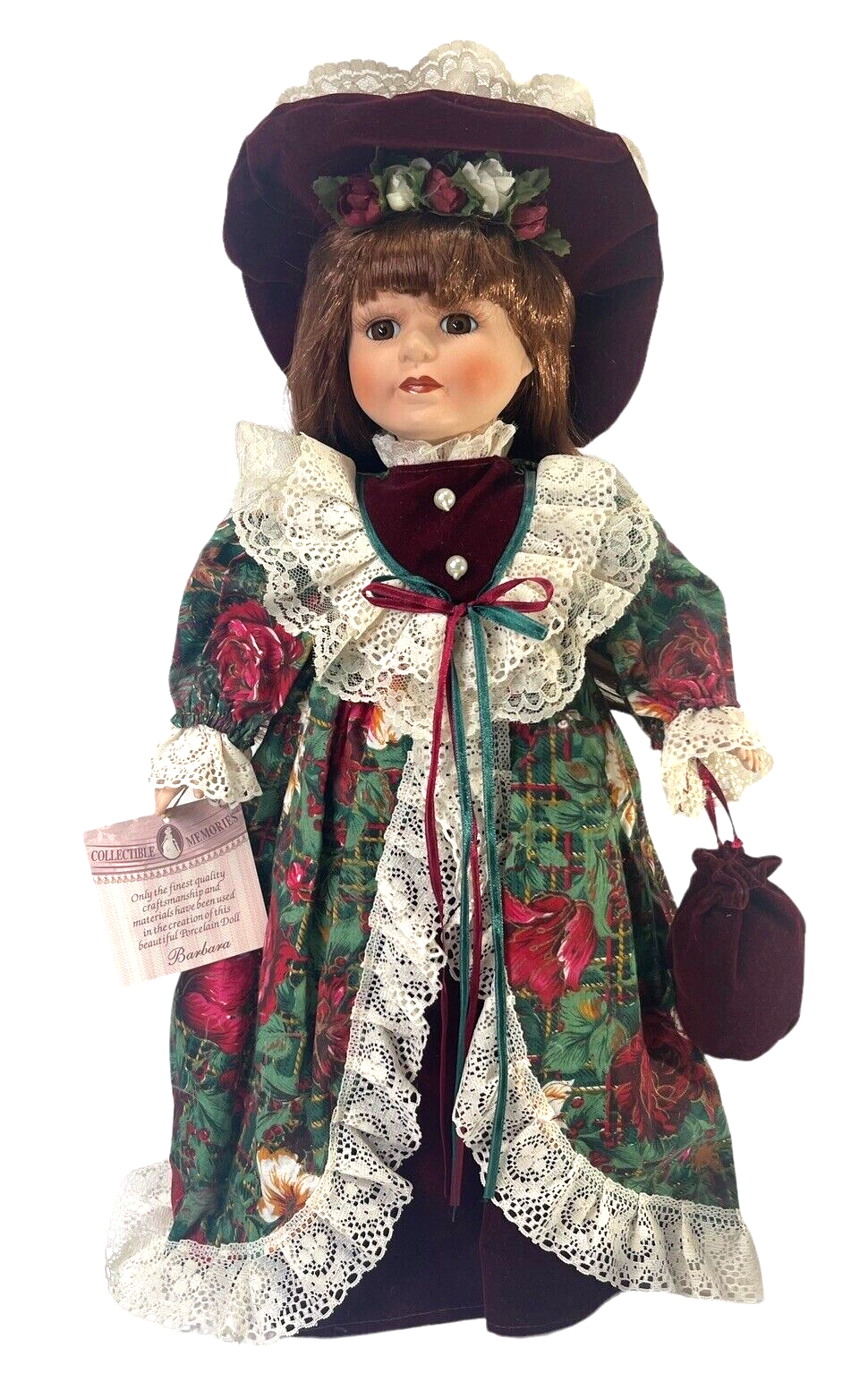 BEATIFUL VICTORIAN 17'' DOLL DRESS IN LONG VELVET DRESS~FLORA OVERLAY.