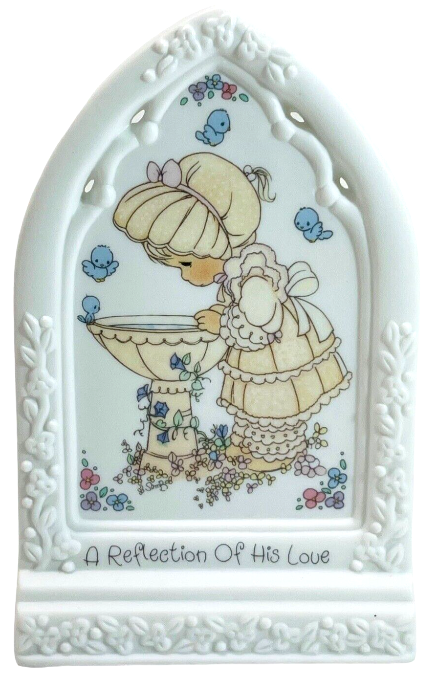 1993 Enesco Precious Moments Figurine Girl at Birdbath - Inspirational Cross Ene