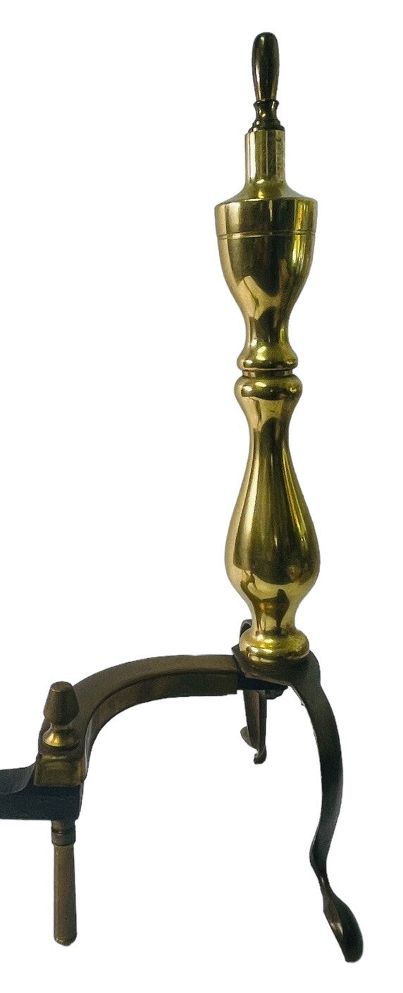 MID 20th CENTURY FEDERAL STYLE BRASS & STEEL ANDIRONS 16'' CLAW FEET ~Pair of 2