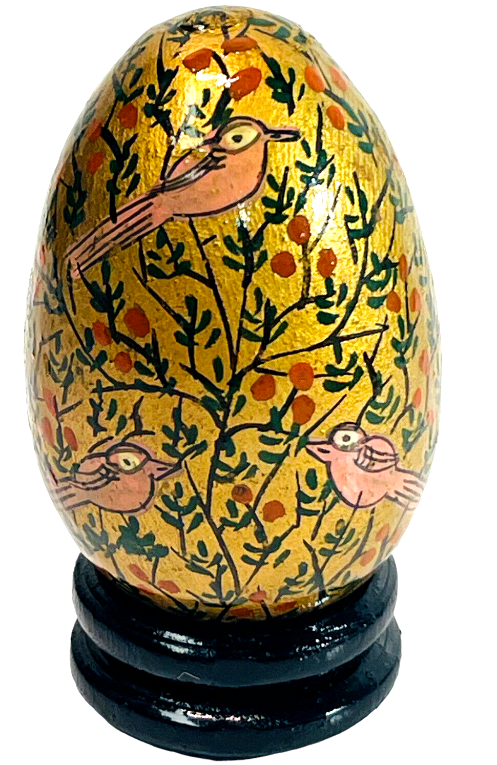Floral Wood Egg w/Bright Flowers, Handmade w/Original Stand "MINT".