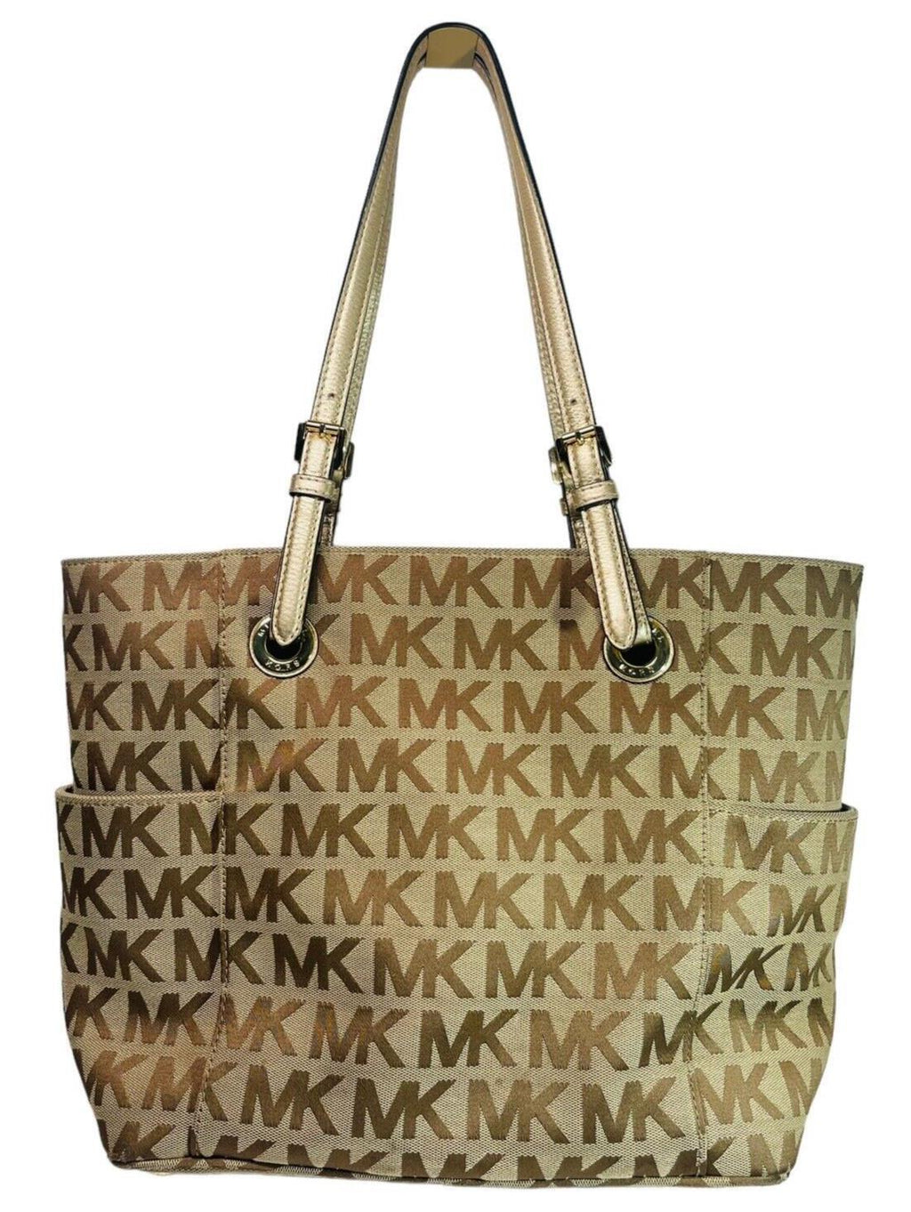 Signature Gilly Tote Leather Strap Gold Studs Designer MK w/Dustbag Michael Kors