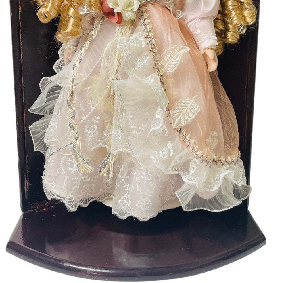 17' Porcelain Doll W/BLUE Eyes Golden Locks (Goldenvale) & Red Wood Display Case