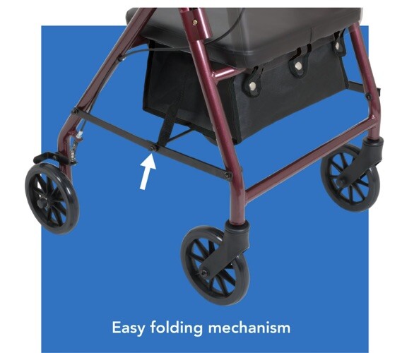 Basic Steel Rollator W/6” Wheels Knockdown Rolling Walker REF: 1000RA (Burgundy)
