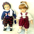 HERITAGE MINT LTD©1992© PORCELAIN DOLLS, GIRL & BOY 13.5 INCHES TALL w/STANDS