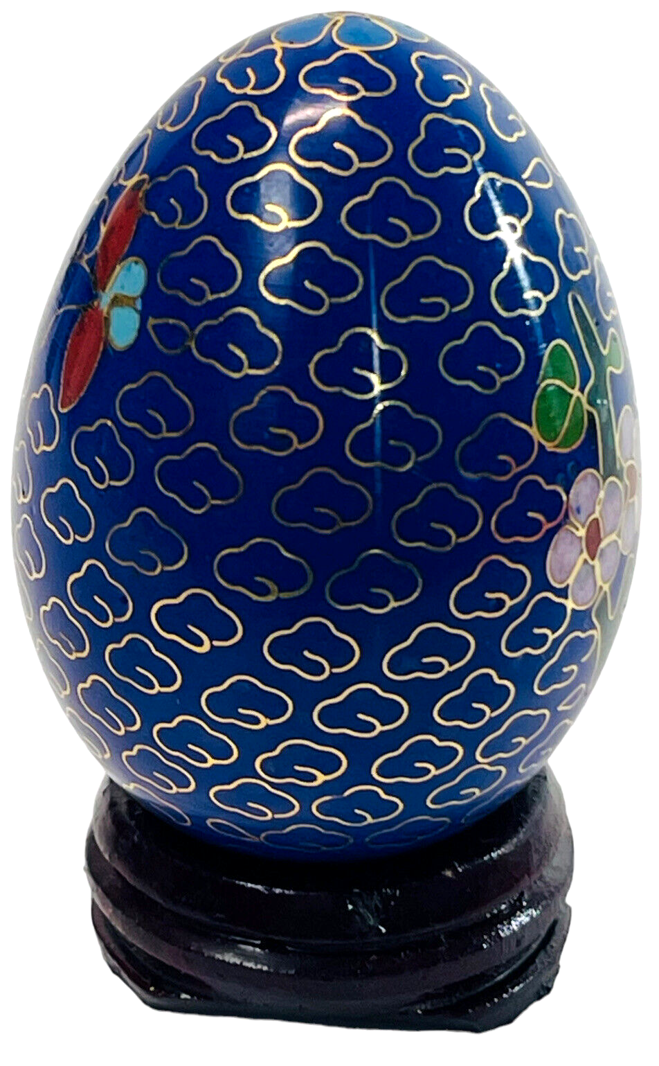 Vintage Hand Painted Floral Egg w/Original Stand "MINT".