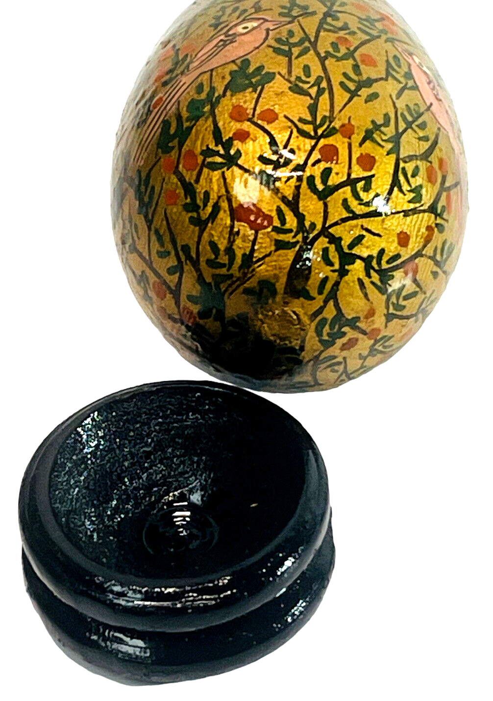 Floral Wood Egg w/Bright Flowers, Handmade w/Original Stand "MINT".