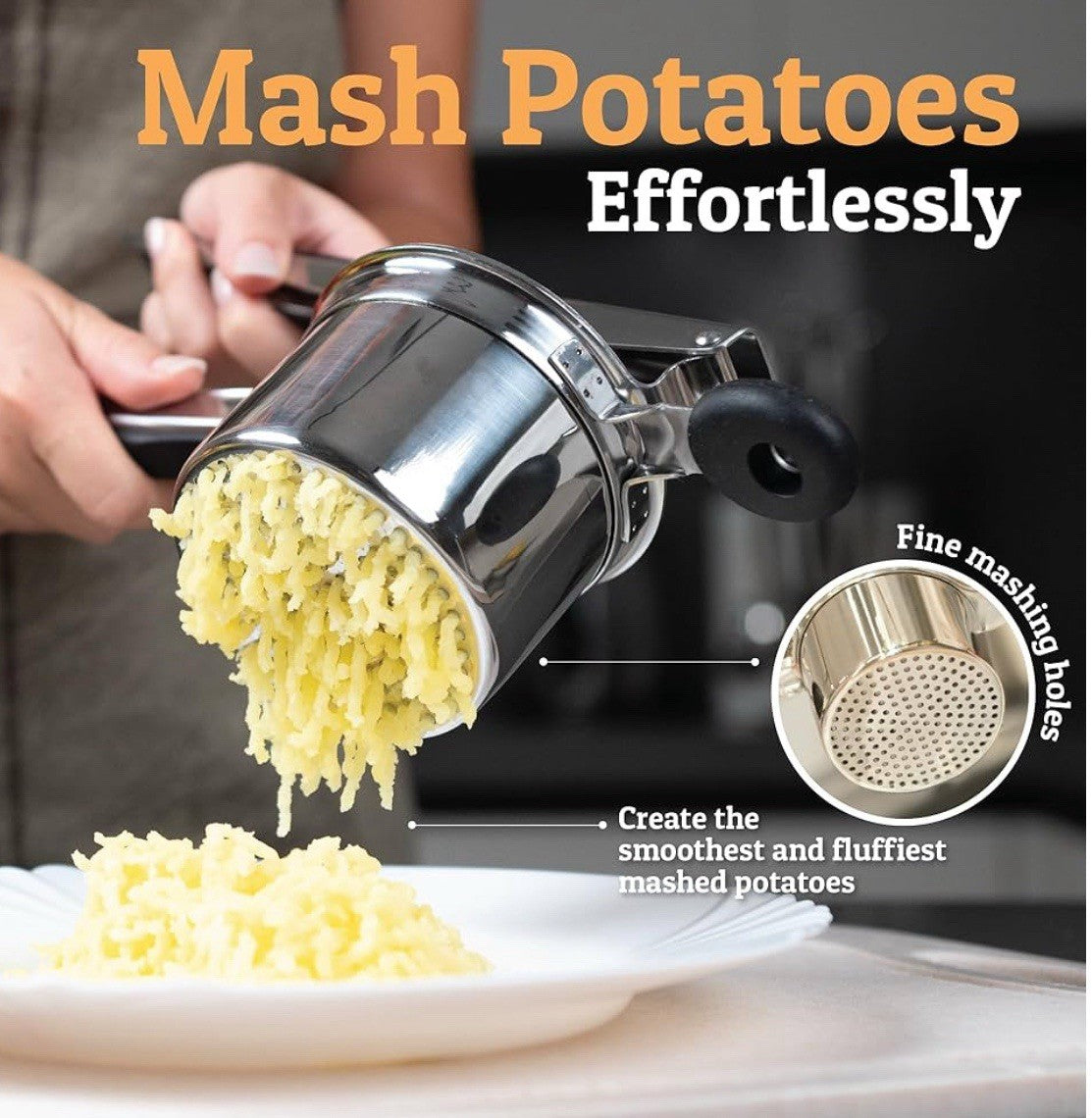 PRIORITY CHEF Stainless Steel Potato/Vegetable Ricer Masher Rubber Grip, 1/2 Cup