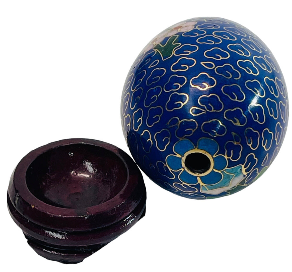Vintage Hand Painted Floral Egg w/Original Stand "MINT".