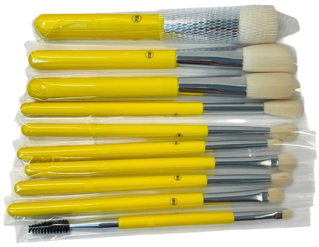 Lurella Cosmetics Neon Brush Set Color: YELLOW with Zipped Cosmetics Bag