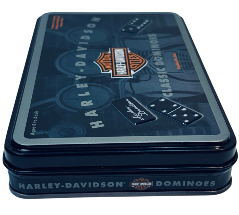 New Vtg  2003 Harley-Davidson Classic Dominoes Set In Metal Container