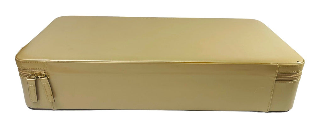 ESTEE LAUDER JEWELRY, MAKE-UP CASE, MIRROR, 2 CMPTMNT GOLD FAUX LEATHER/VINTAGE