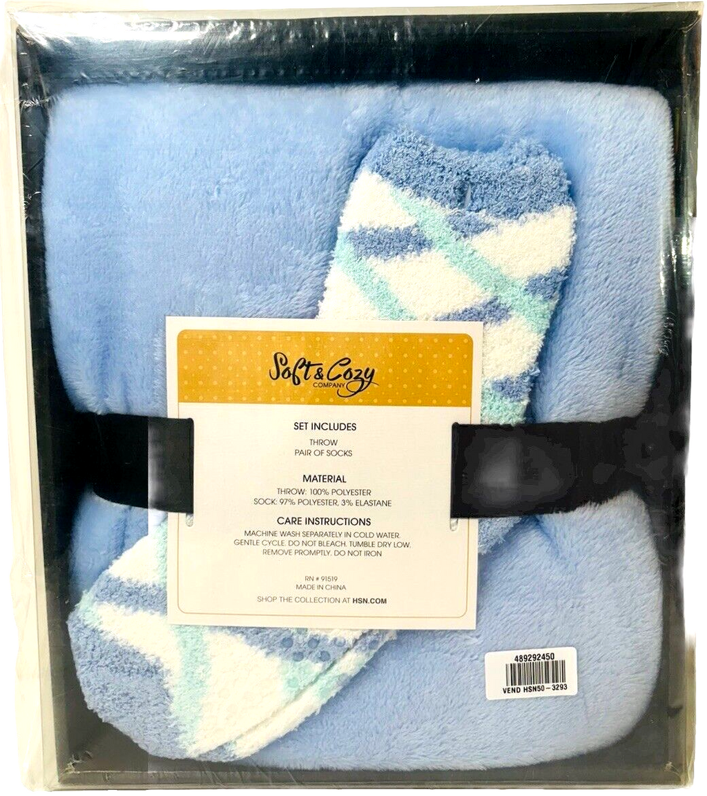 Soft & Cozy Company Throw Blanket & Pair of Socks SKY BLUE Brand New in Package!