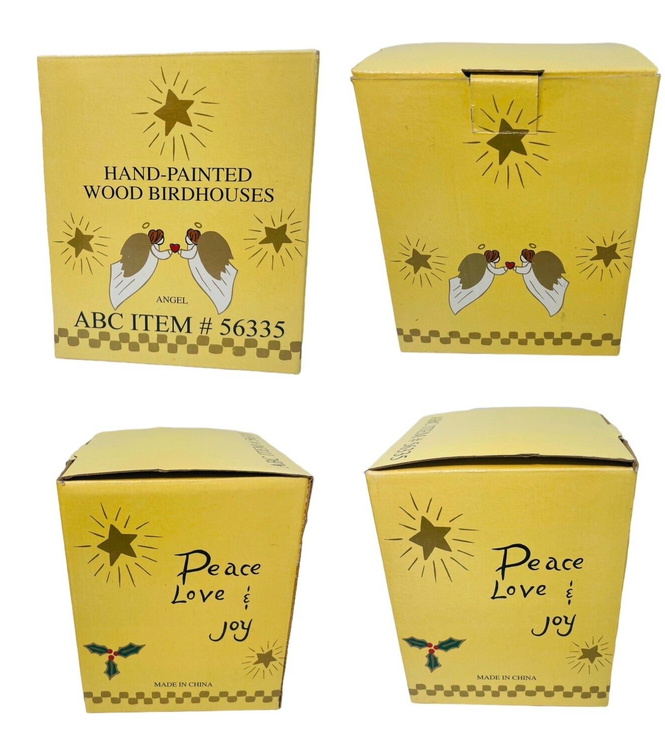 Joy Bird House Decorated Wood Hanging Christmas Angels Peace, Love, By ABC 56335