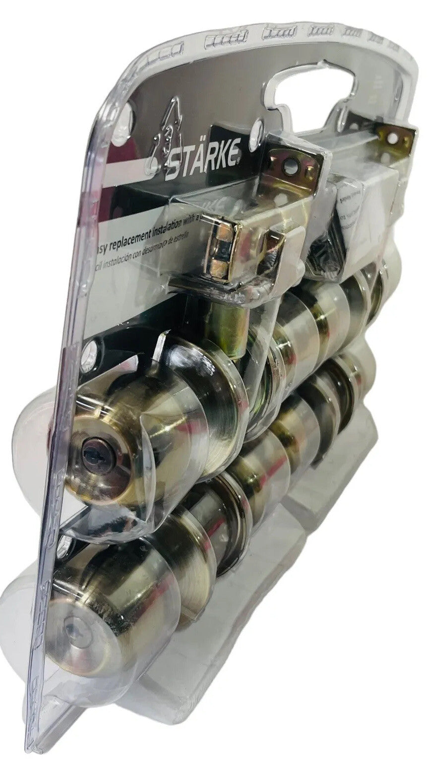 STARK Brass Doorknobs Combo Set w/Keys, In Package of 4 - Entry/Office.