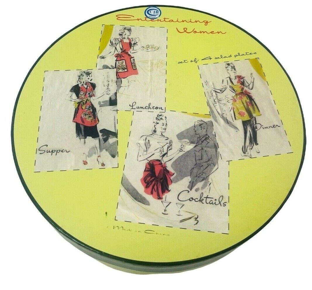Rosanna Decorative Dessert Plates, Set of 4 Different Themes~w/Storage Box-MINT