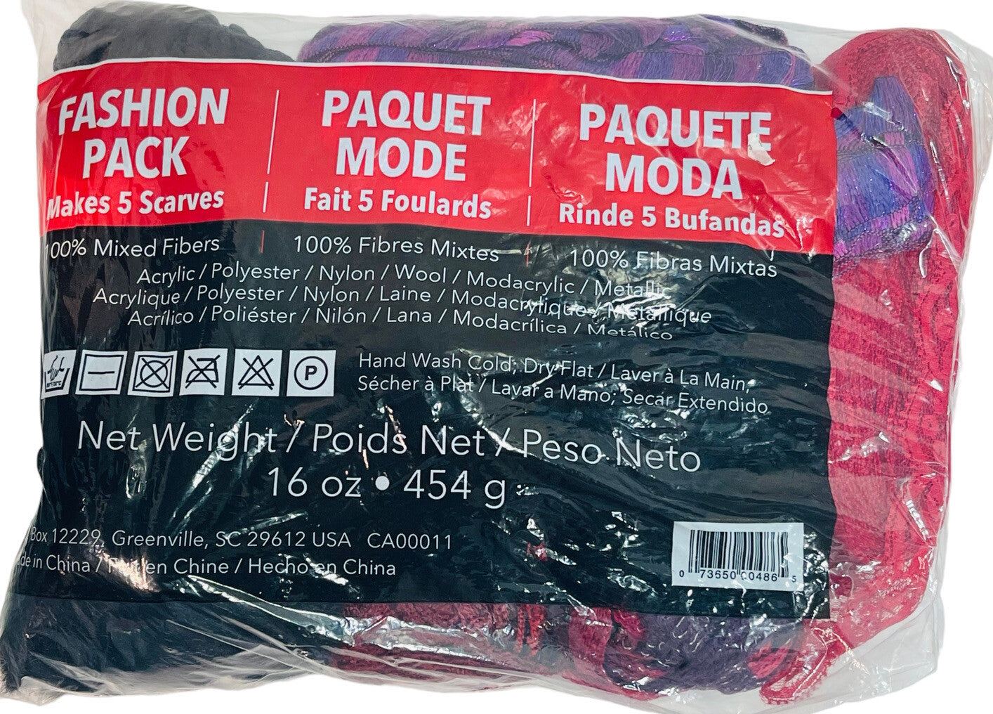 100% Mix Fibers Yarn Make 5-Scarves Net Weight 16 Oz. Fashion Pack