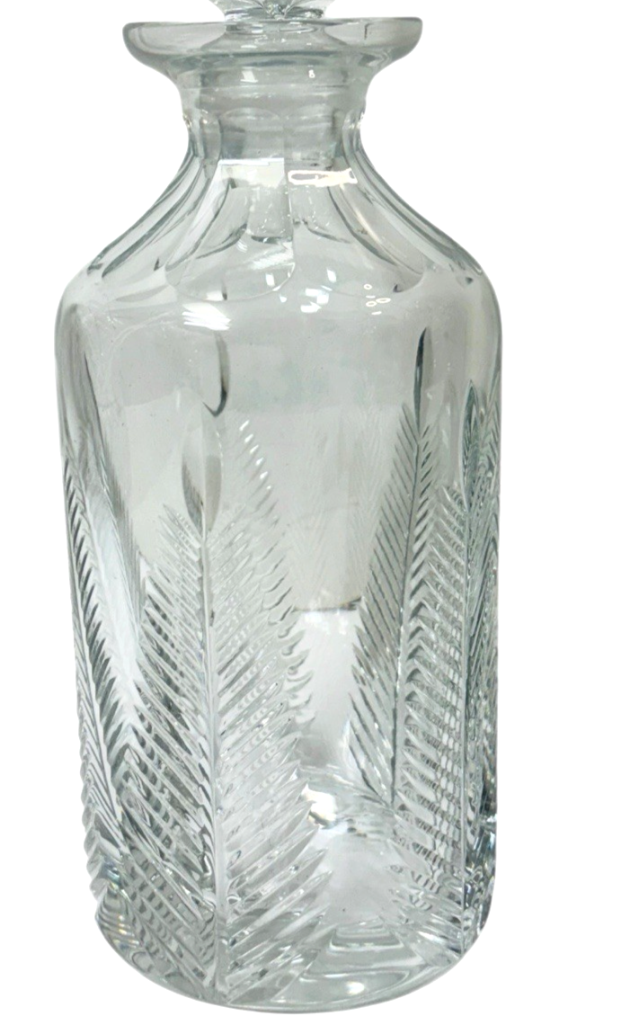 Vintage Crystal 9 3/4" Decanter & Matching Stopper W/ Thumbprint Diamond Pattern