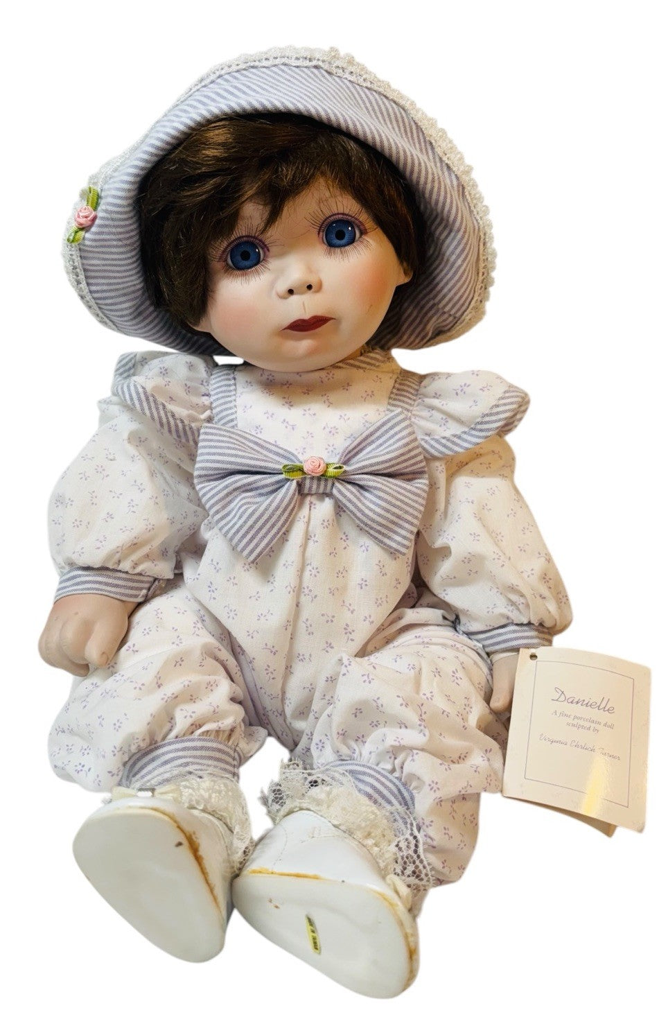 Virginia Turner 1992 Porcelain Doll Danielle Large Blue Eyes H-17” & 2.4Lbs.