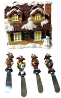 MINT Christmas House Holder w/Reindeer Spreaders Knives