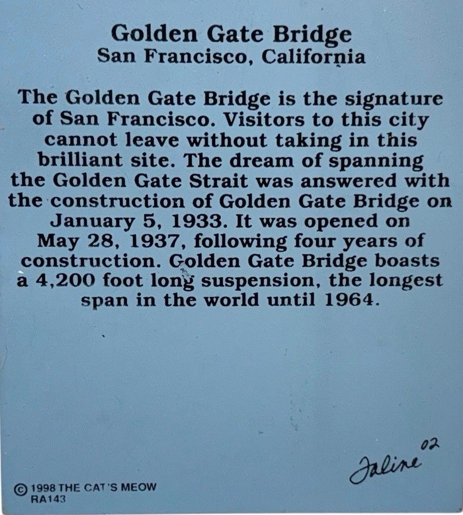 The Cat's Meow Wooden 1933 GOLDEN GATE BRIDGE ~ 1984 VICTORIAN ROWHOUSE ALAMO SQ