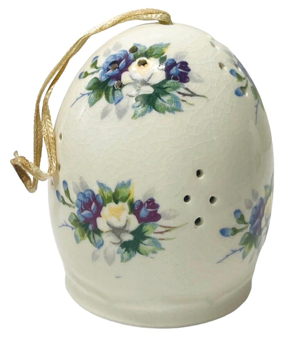 Porcelain Pomander Egg Set ~ Wardrobe Potpourri Shelf Floral ~ Lot of 2