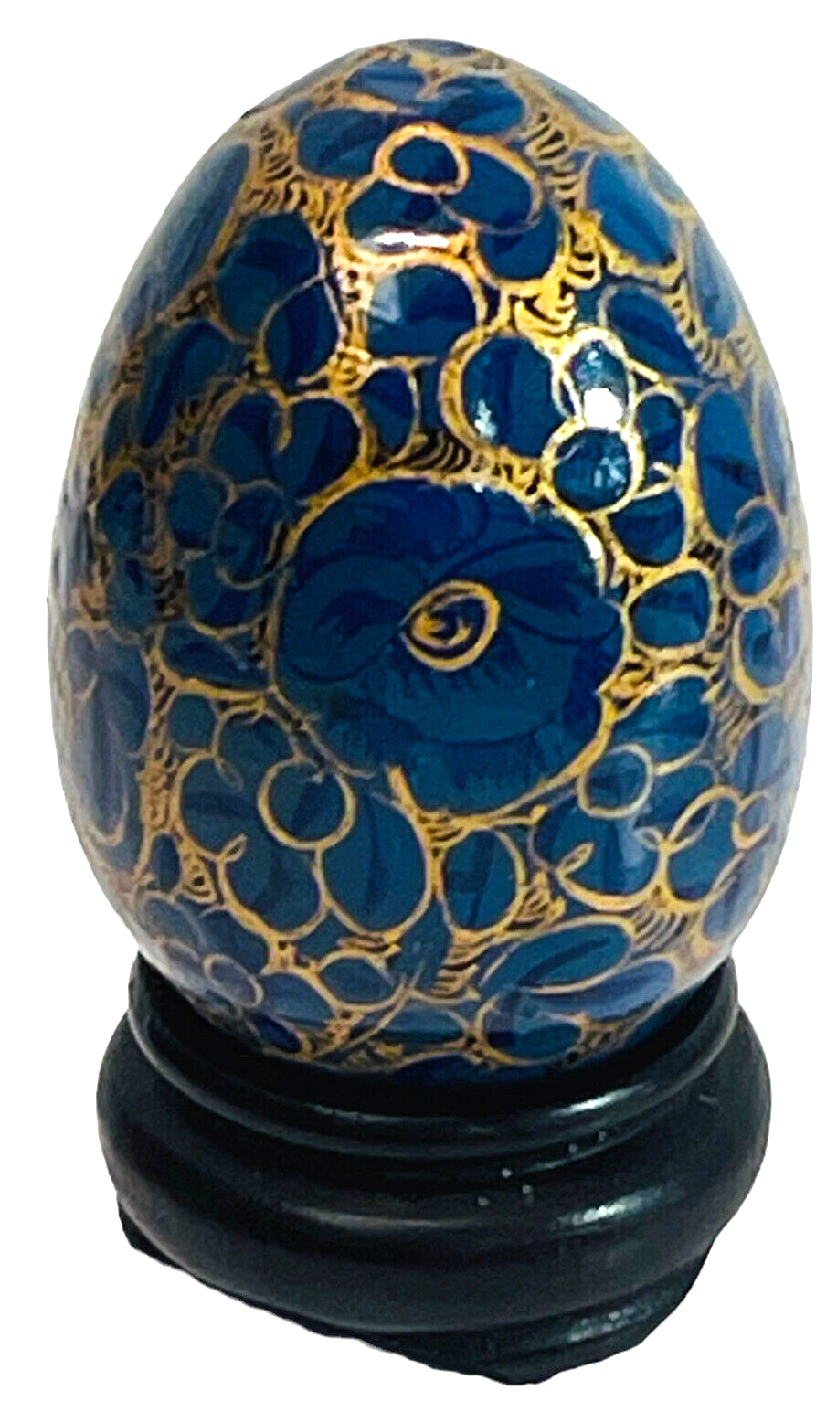 Floral Wood Egg Handmade w/Bright Flowers & Original Stand "MINT".