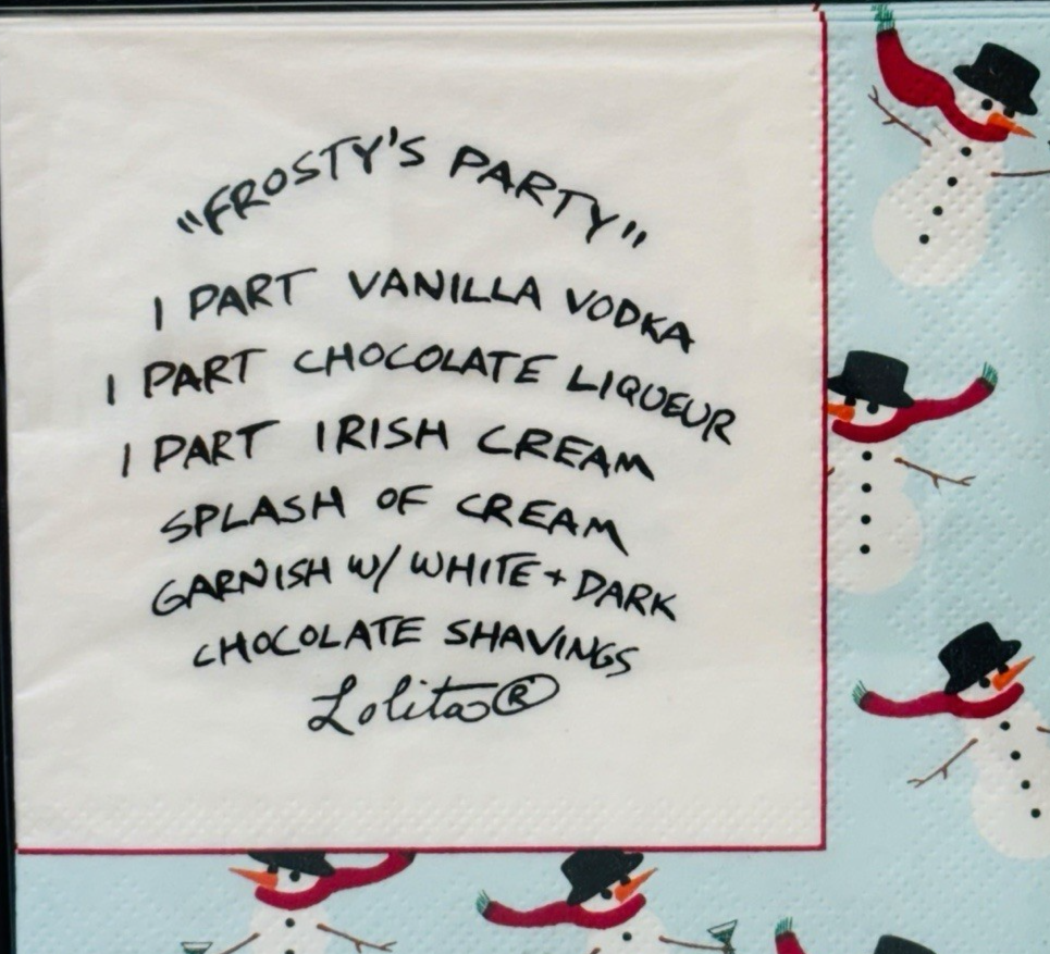 Lolita Frosty's Party 50 Cocktail Napkins with Recipe - BRAND NEW IN BOX