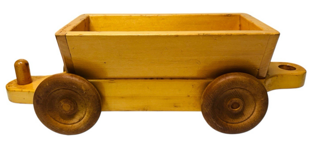 VINTAGE HANDMADE OAK WOODEN TRAIN CAR, L 14'' X H 4'' X W 4'', Wt. 1.6 lbs.