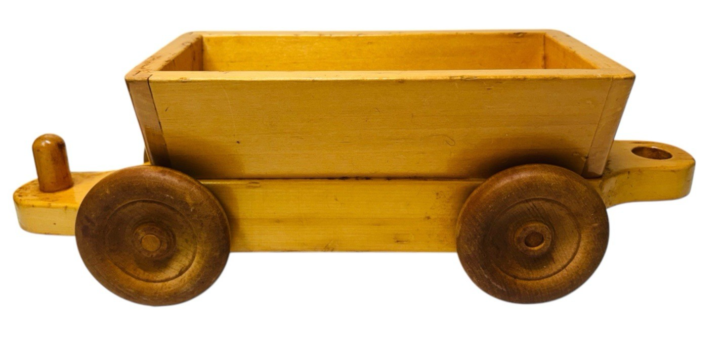 VINTAGE HANDMADE OAK WOODEN TRAIN CAR, L 14'' X H 4'' X W 4'', Wt. 1.6 lbs.