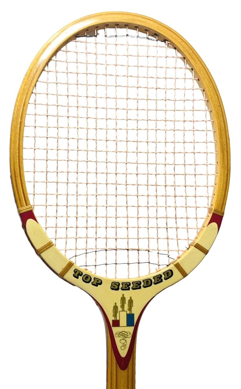 VINTAGE WOODEN TENNIS RACQUET~TOP SEEDED 444-HEAD EGG SHAPE 10.5" L X 8"-WT 10OZ
