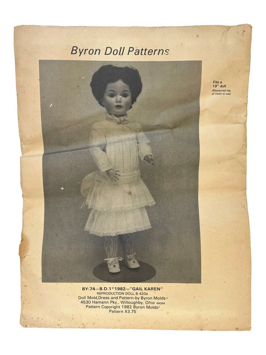 1982 Byron Doll Patterns BY-74 Gail Karen Fits 19" Dolls - ORIGINAL-RARE-VINTAGE