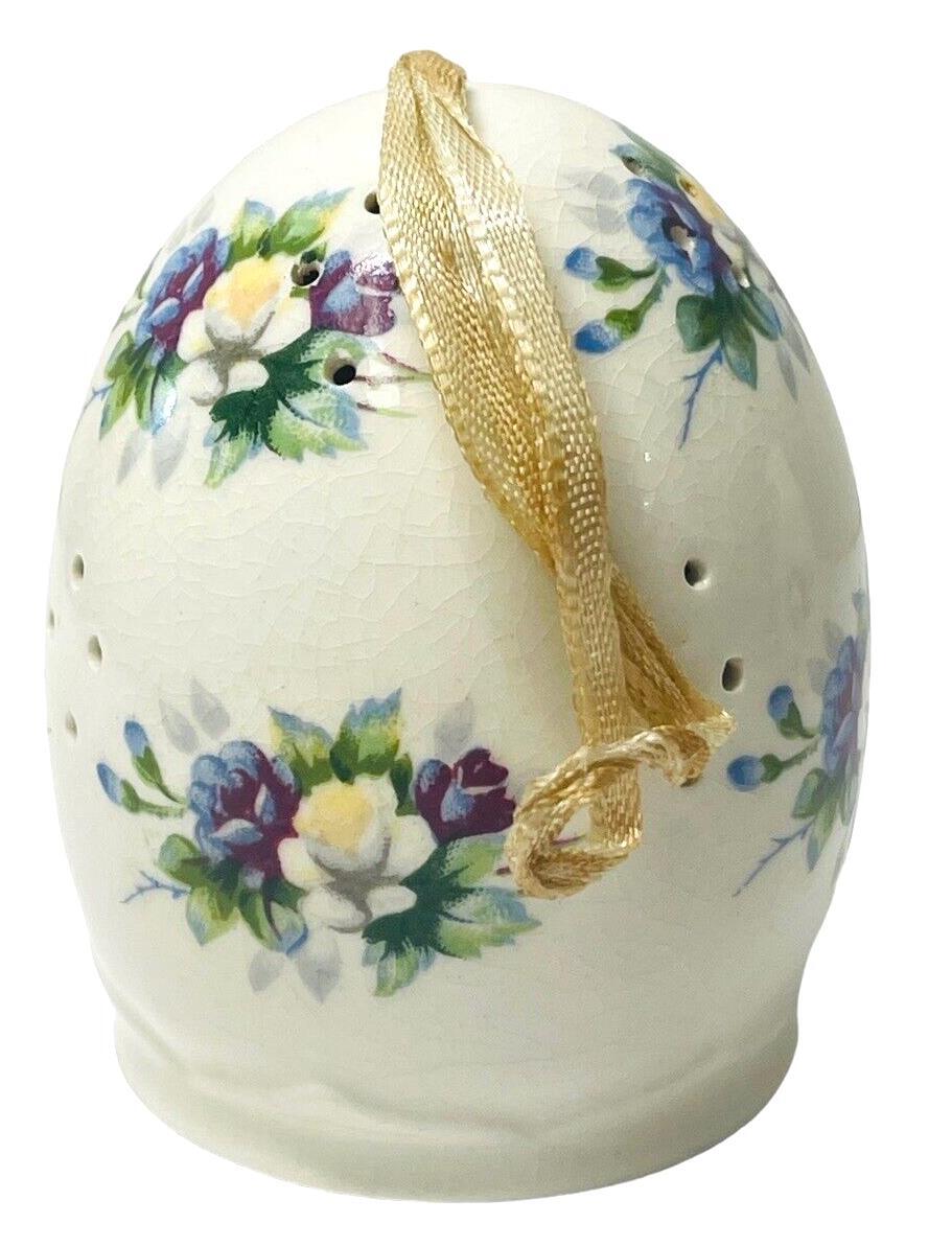 Porcelain Pomander Egg Set ~ Wardrobe Potpourri Shelf Floral ~ Lot of 2